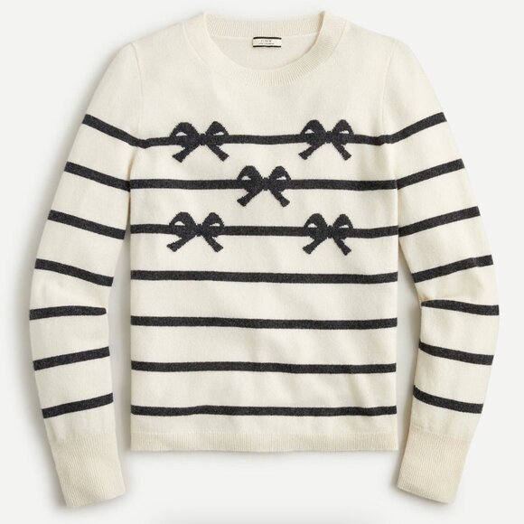 J.Crew Cashmere Crewneck Sweater with Bow Stripes Size Small - Picture 1 of 5